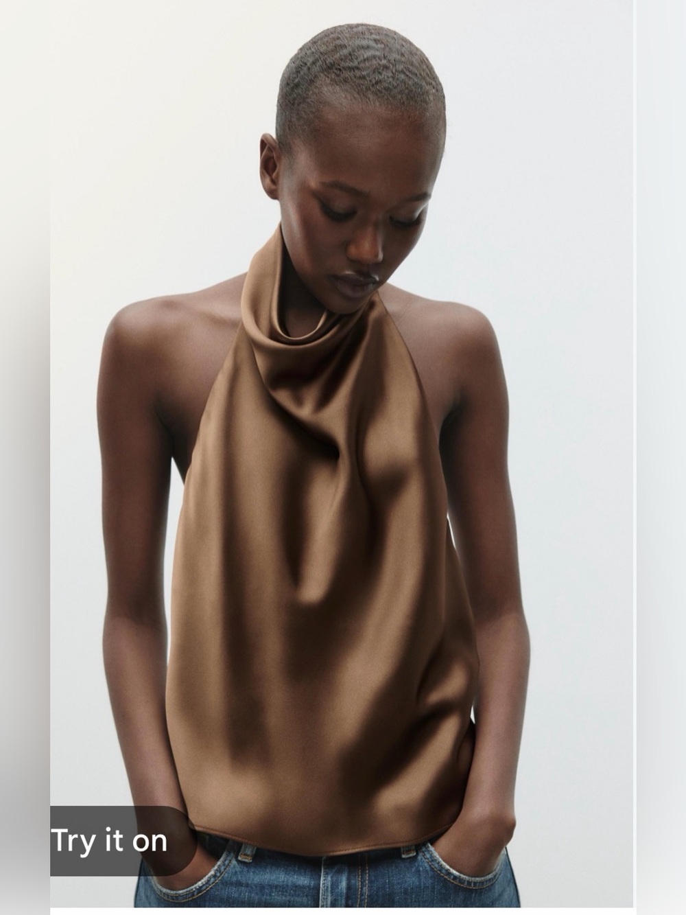 NWOT 🎉 ZARA Satin Halter Neck Cami in Brown. SIZE M